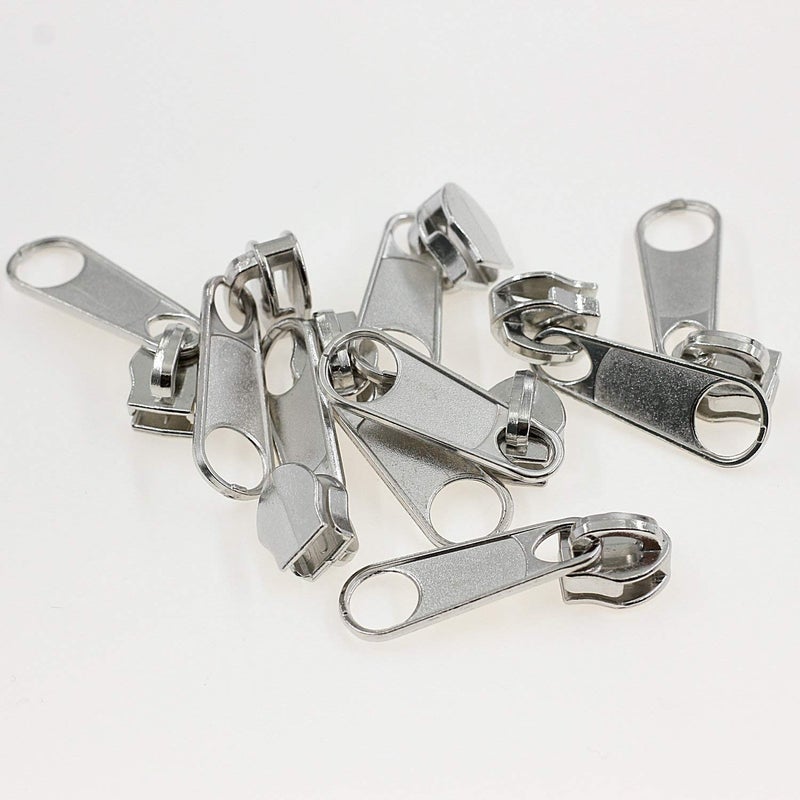 Leekayer 50PCS #5 Shiny Silver Pulls for Nylon Coil Zippers Metal Zipper Sliders for Jacket Luggage Purses Bags Bulk(Chrome) Brass Slider for Zipper